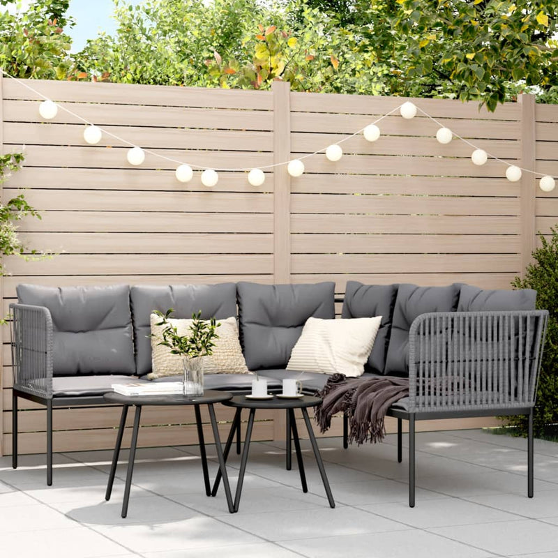 vidaXL Garden Sofa with Cushions L-shaped Black Steel and Textilene