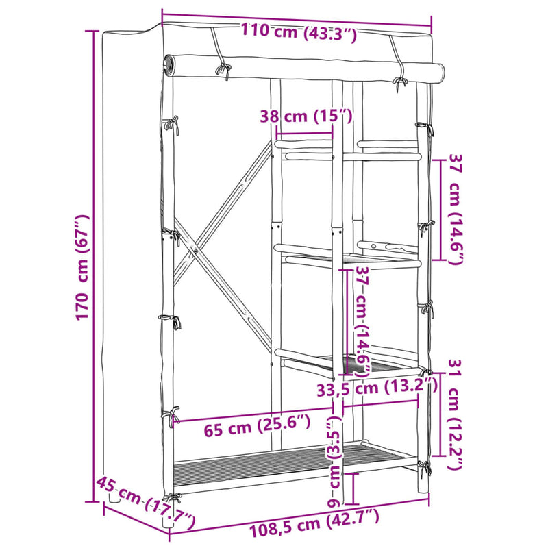 vidaXL Wardrobe 110x45x170 cm Bamboo