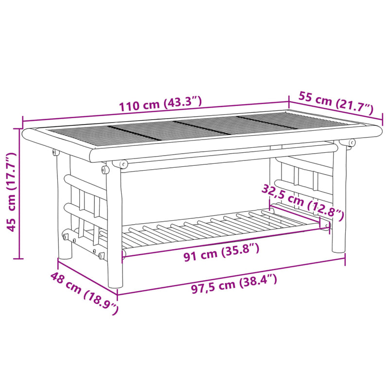 vidaXL Coffee Table 110x55x45 cm Bamboo