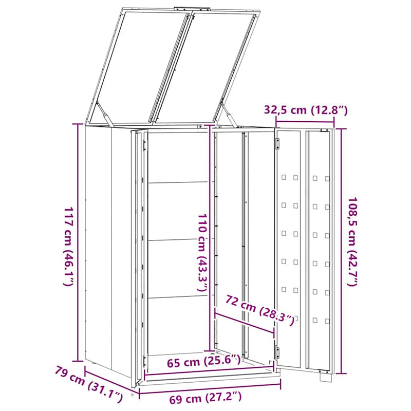 vidaXL Wheelie Bin Storage for Single Bin Grey 69x79x117 cm Steel