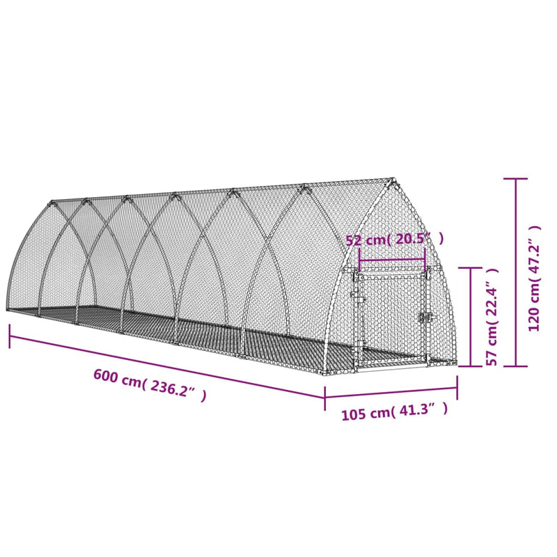 vidaXL Rabbit Hutch Silver 600x105x120 cm Galvanised Steel