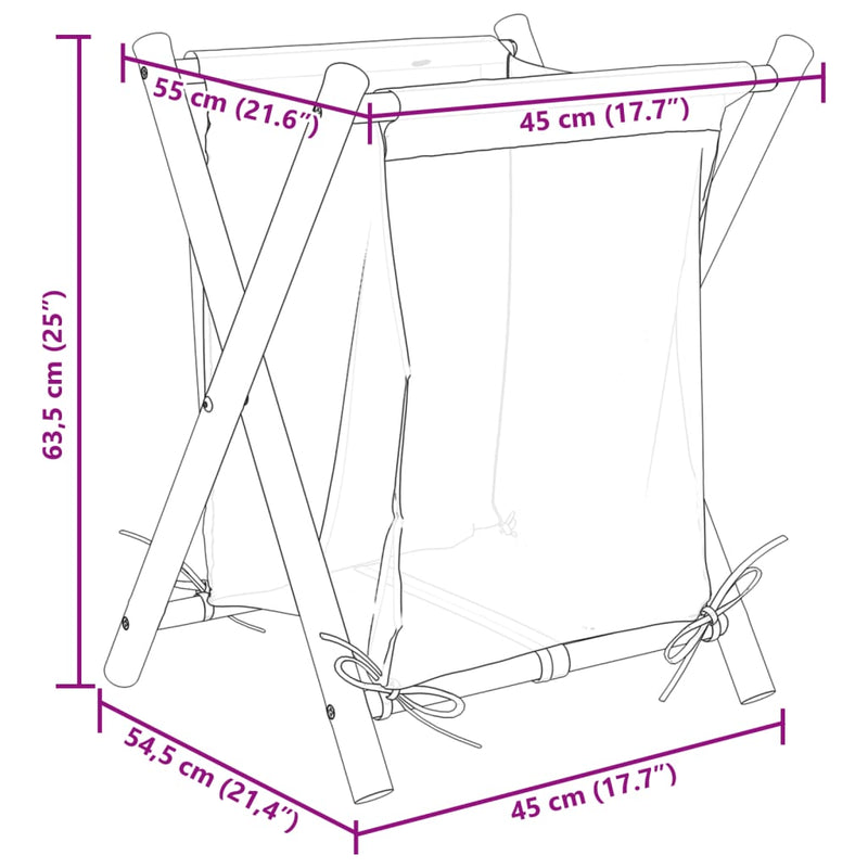 vidaXL Laundry Basket Cream White 45x55x63.5 cm Bamboo