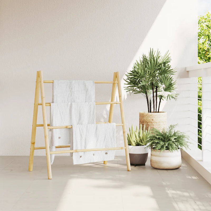 Double Towel Ladder with 4 Rungs 90x50x100 cm Bamboo