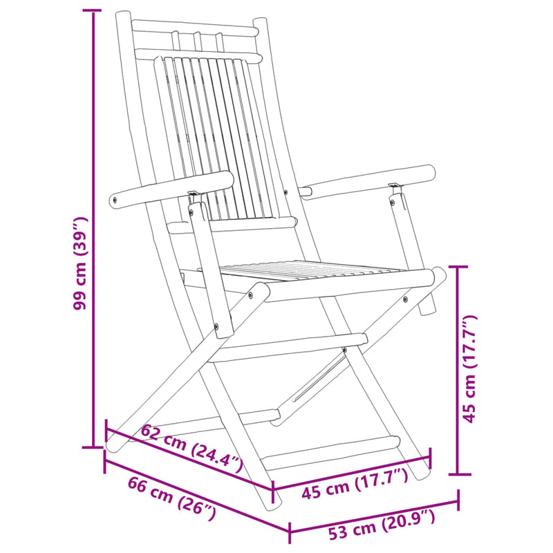 vidaXL Folding Garden Chairs 2 pcs 53x66x99 cm Bamboo