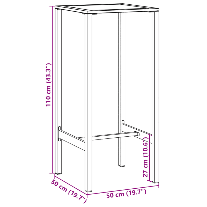 Bar Table Black 50x50x110 cm Powder-coated Steel
