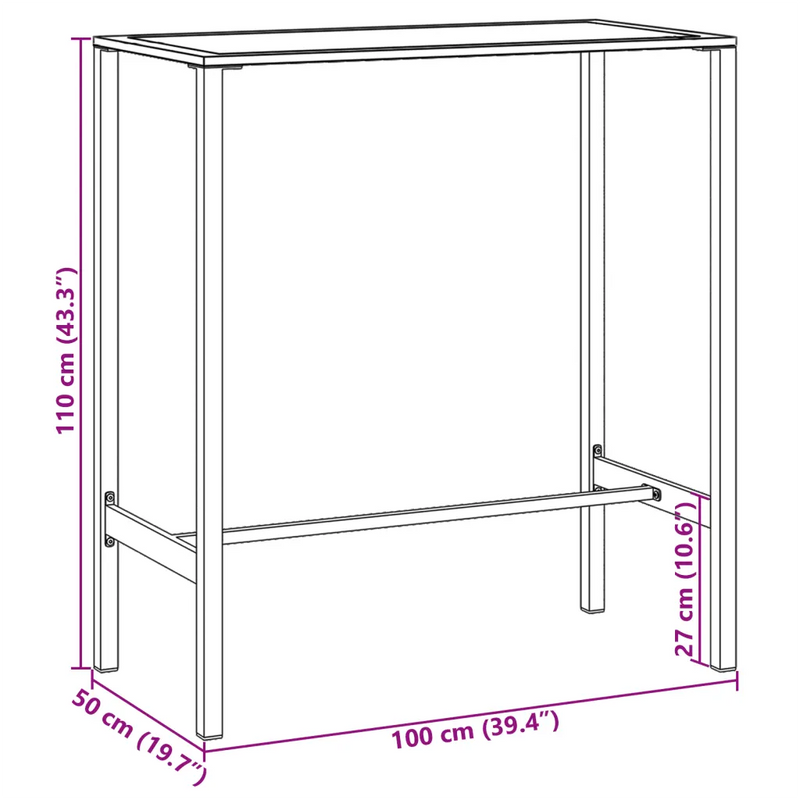 Bar Table Black 100x50x110 cm Powder-coated Steel