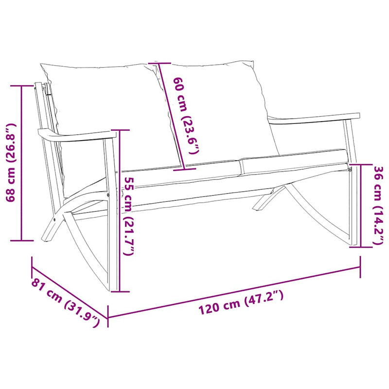 vidaXL Garden Bench with Cushions 120 cm Black Steel