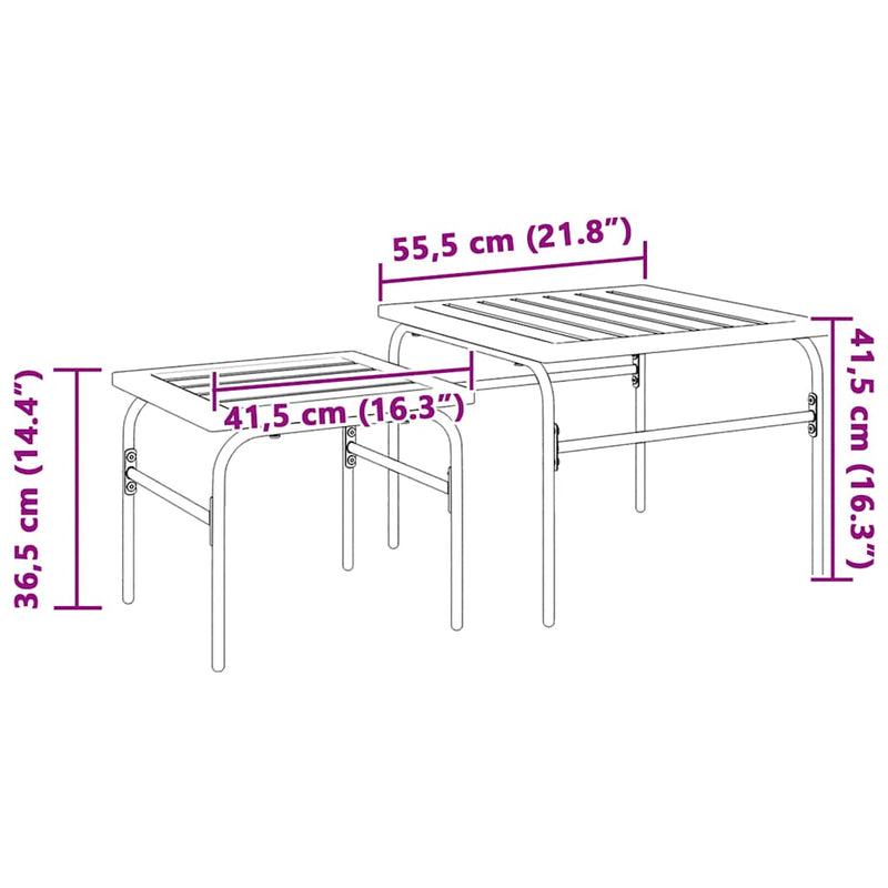 vidaXL Garden Nest of Coffee Tables 2 pcs Brown and Black Steel