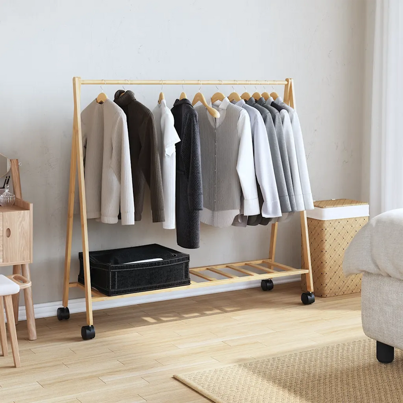 Clothes Rack with Shelves and Wheels 106x34x106.5 cm Bamboo