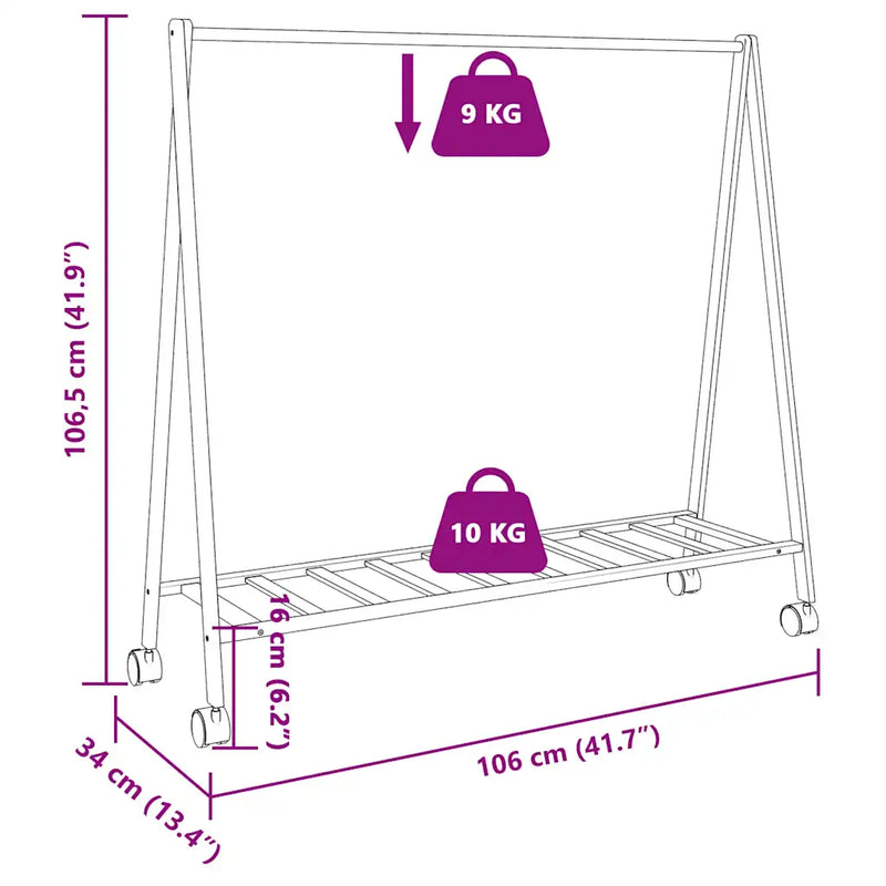 Clothes Rack with Shelves and Wheels 106x34x106.5 cm Bamboo