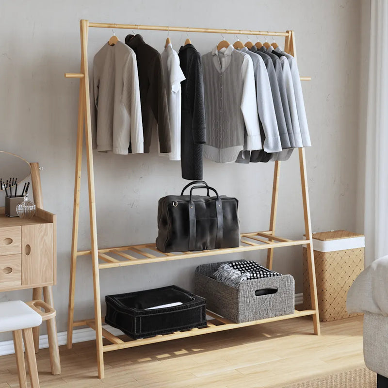 Clothes Rack with Shelves 132x45.5x150.5 cm Bamboo