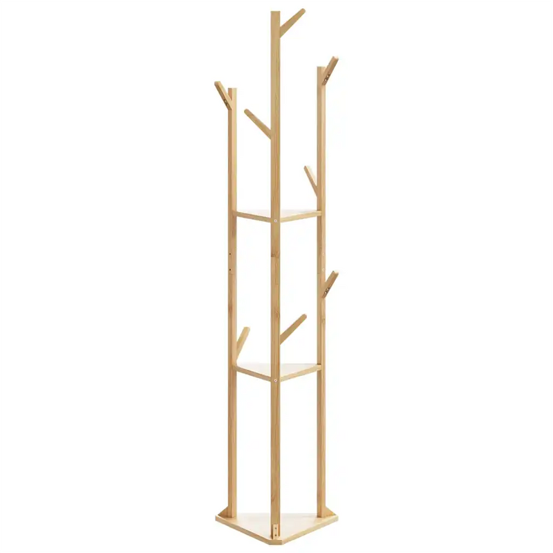 Coat Stand with Hooks and Shelves 39x33x166 cm Bamboo