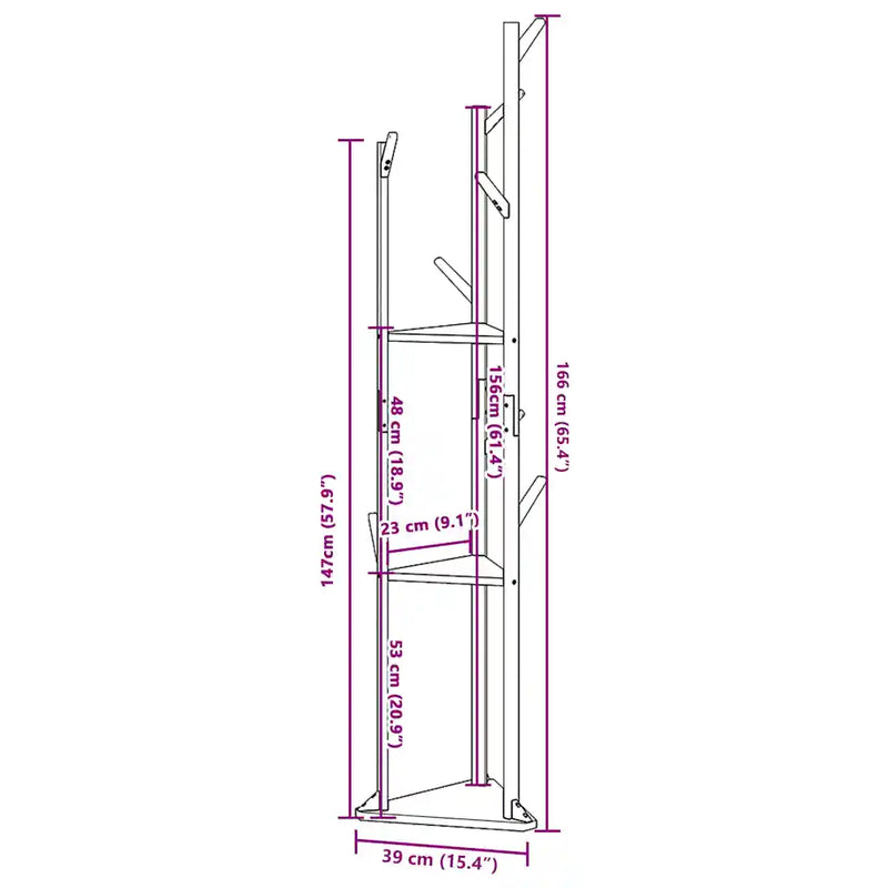 Coat Stand with Hooks and Shelves 39x33x166 cm Bamboo