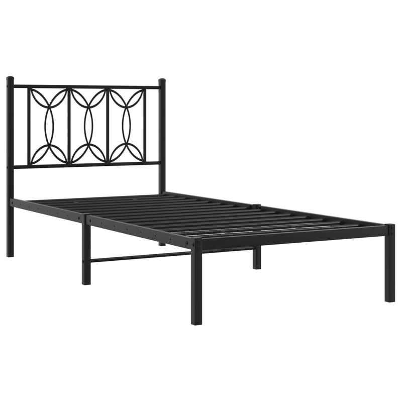 Metal Bed Frame with Headboard Black 90x190 cm