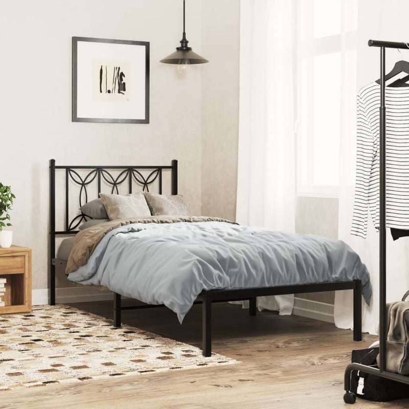 Metal Bed Frame with Headboard Black 90x190 cm