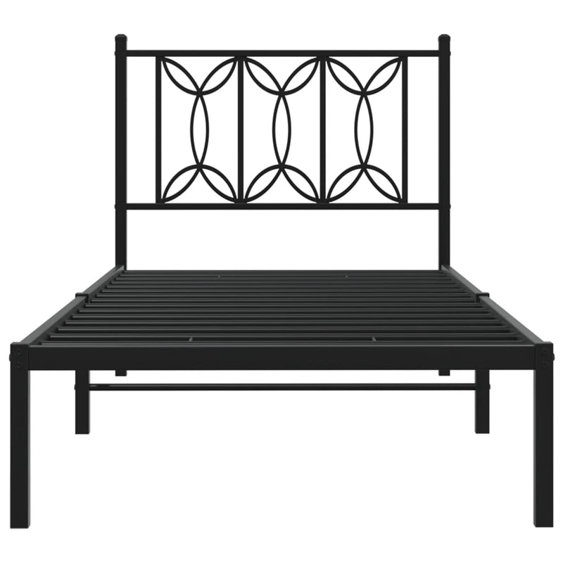 Metal Bed Frame with Headboard Black 90x190 cm