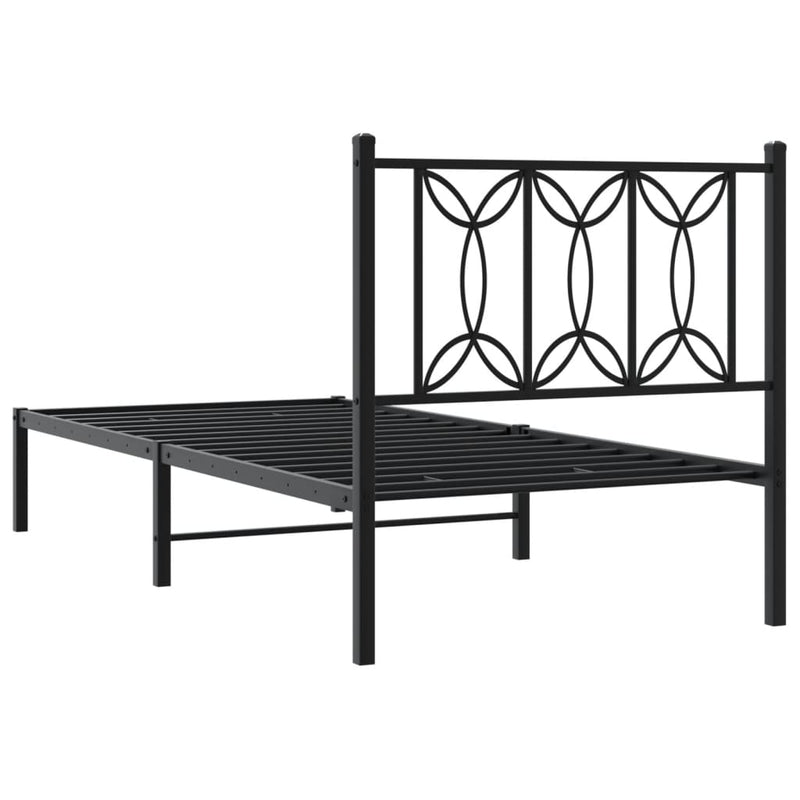 Metal Bed Frame with Headboard Black 90x190 cm