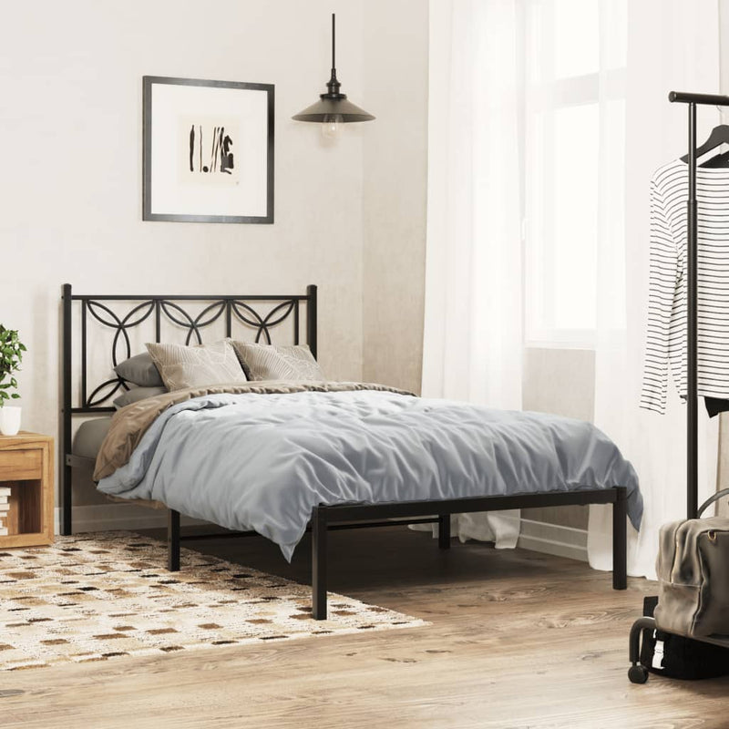 Metal Bed Frame with Headboard Black 106x203 cm King Single Size