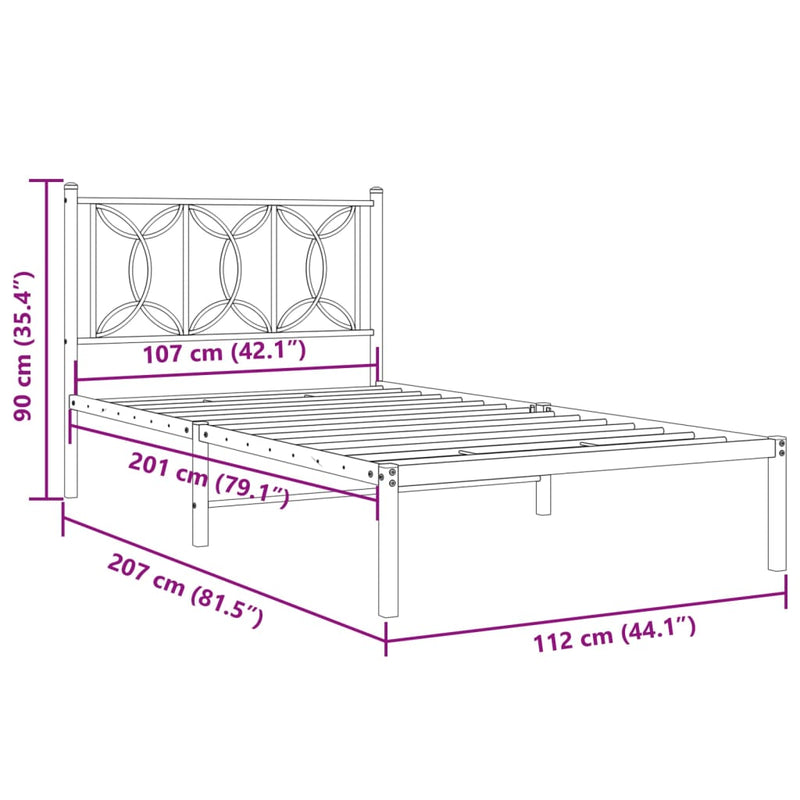 Metal Bed Frame with Headboard Black 106x203 cm King Single Size