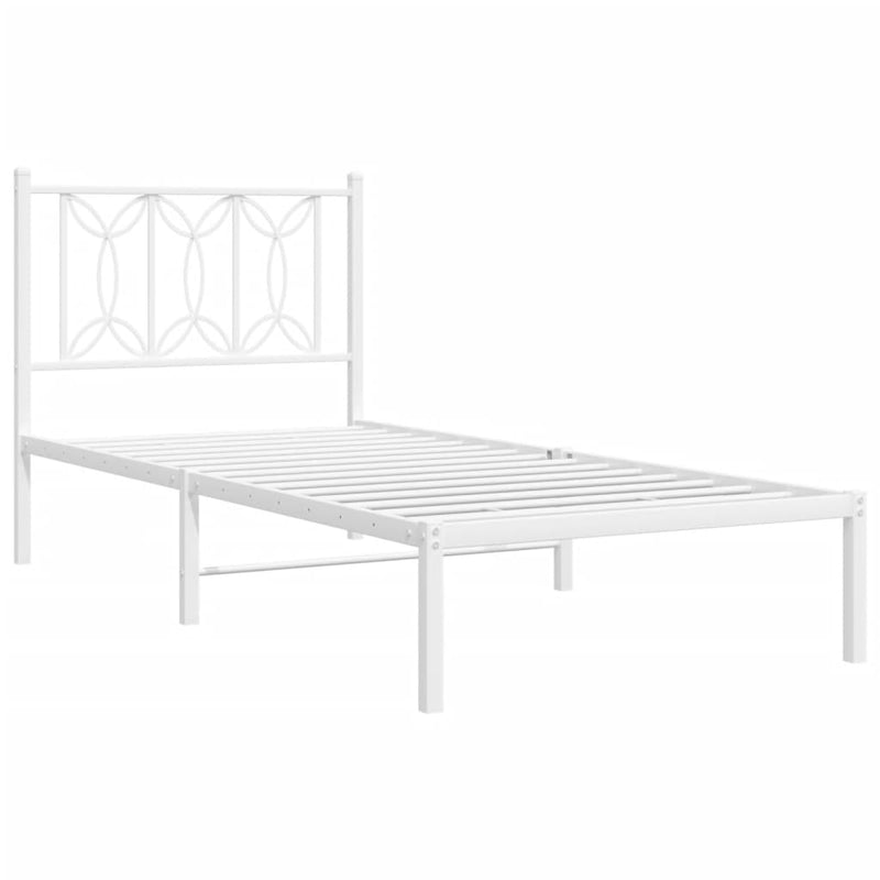 Metal Bed Frame with Headboard White 90x190 cm