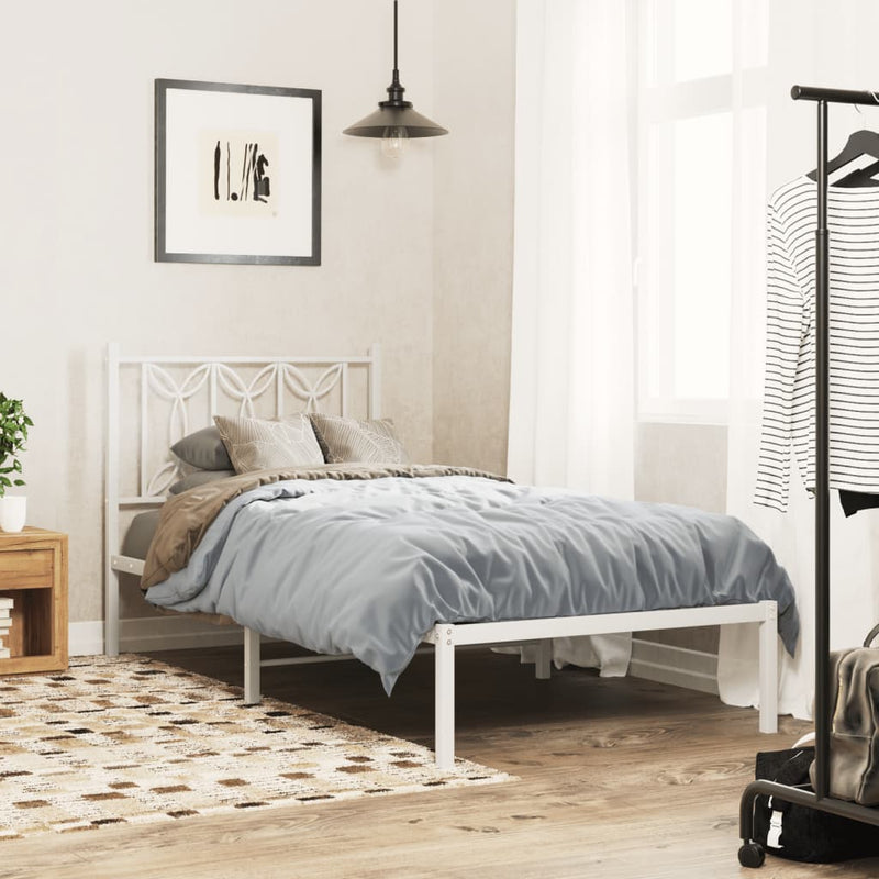 Metal Bed Frame with Headboard White 90x190 cm