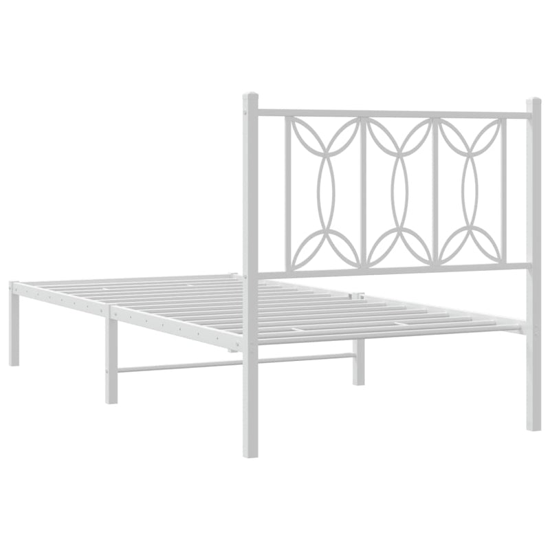 Metal Bed Frame with Headboard White 90x190 cm