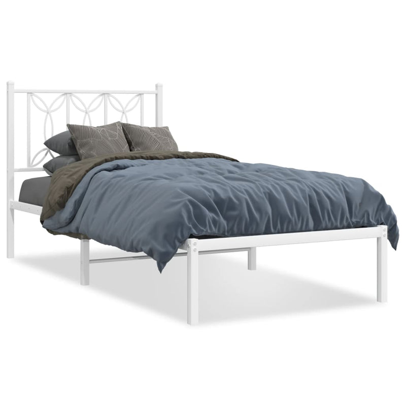 Metal Bed Frame with Headboard White 90x190 cm