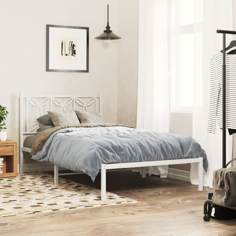 Metal Bed Frame with Headboard White 106x203 cm King Single Size