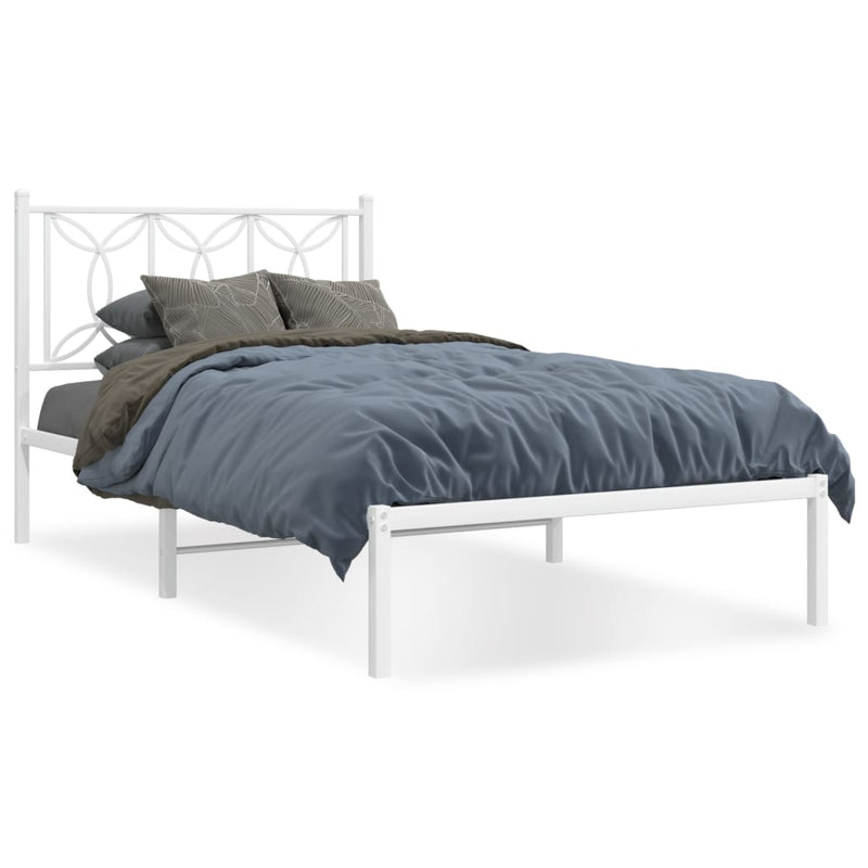 Metal Bed Frame with Headboard White 106x203 cm King Single Size