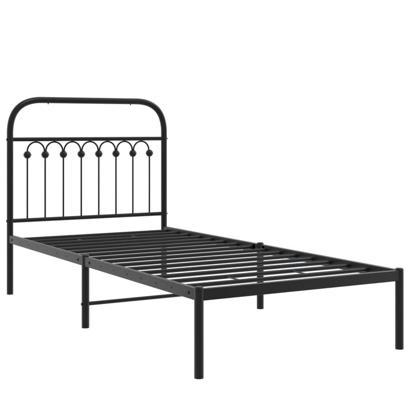 Metal Bed Frame with Headboard Black 90x190 cm