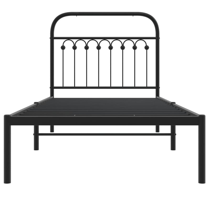 Metal Bed Frame with Headboard Black 90x190 cm