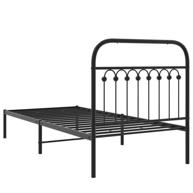 Metal Bed Frame with Headboard Black 90x190 cm