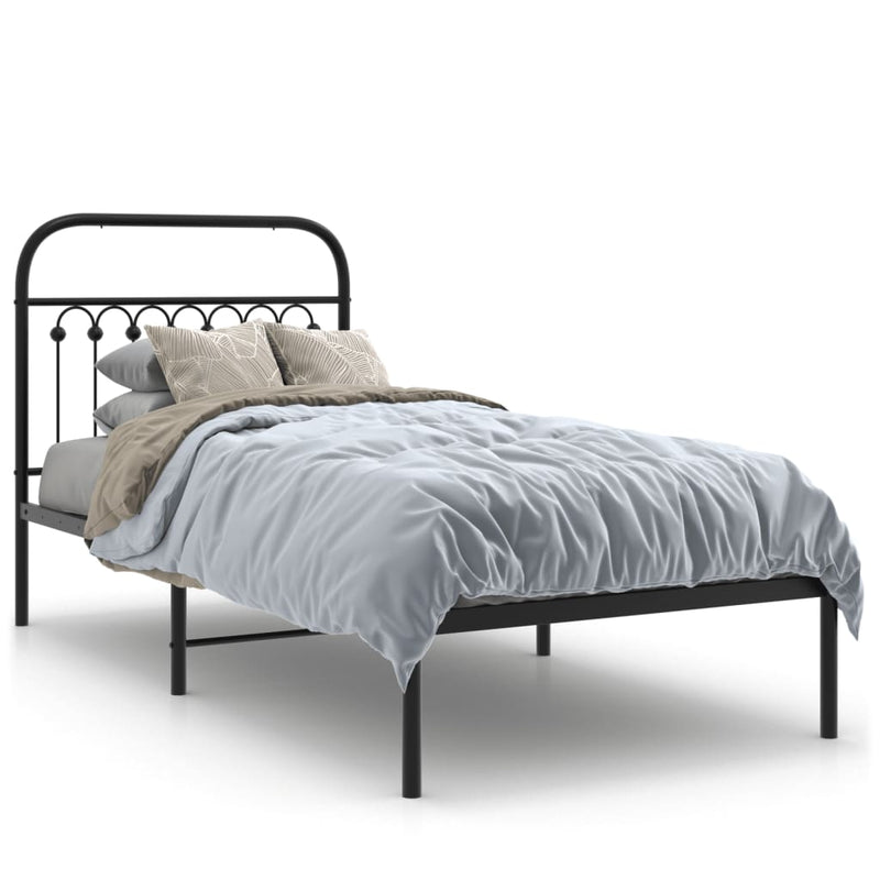 Metal Bed Frame with Headboard Black 90x190 cm