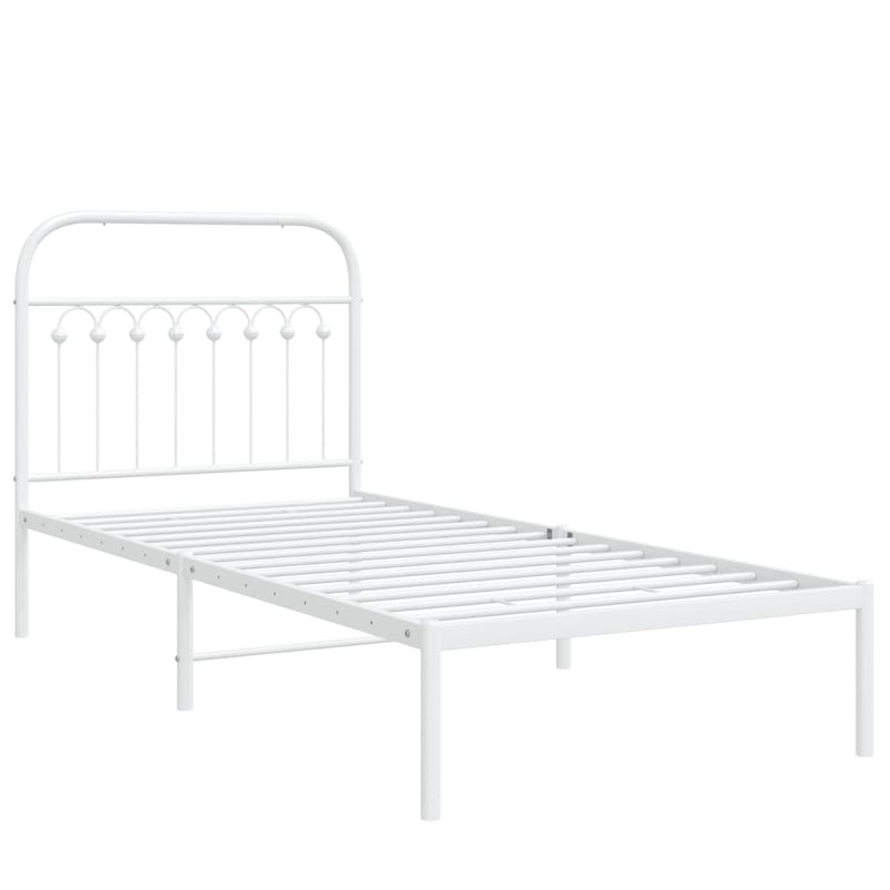 Metal Bed Frame with Headboard White 90x190 cm