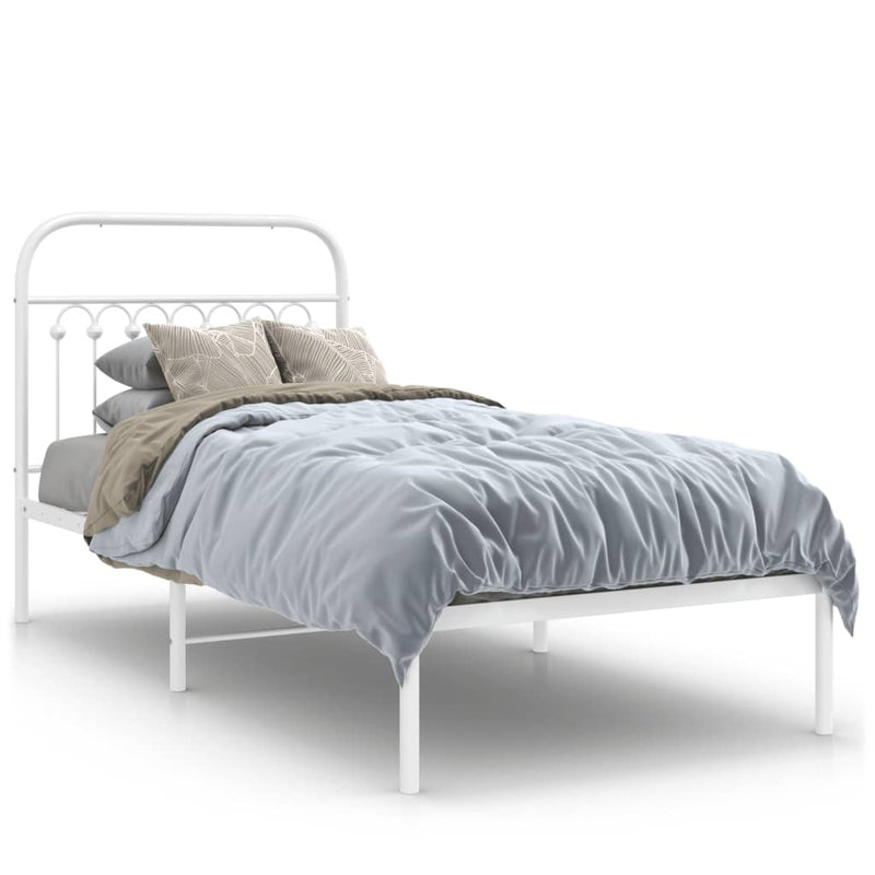 Metal Bed Frame with Headboard White 90x190 cm