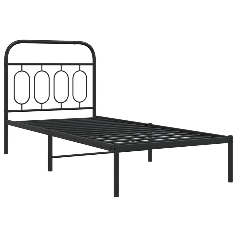 Metal Bed Frame with Headboard Black 90x190 cm