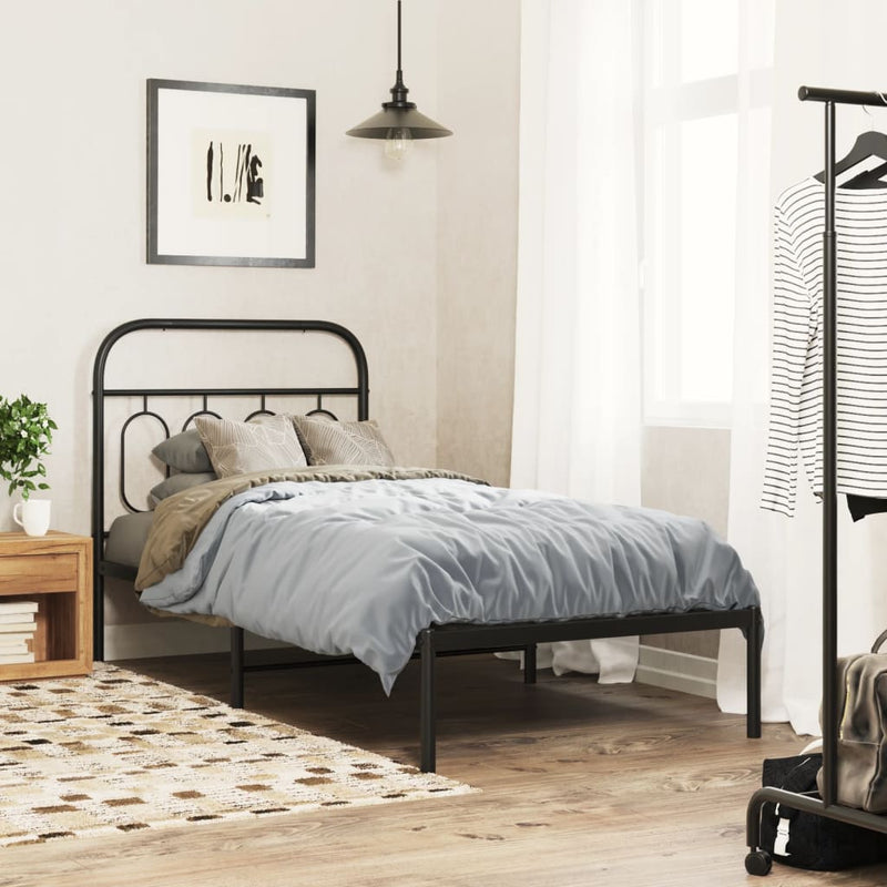 Metal Bed Frame with Headboard Black 90x190 cm