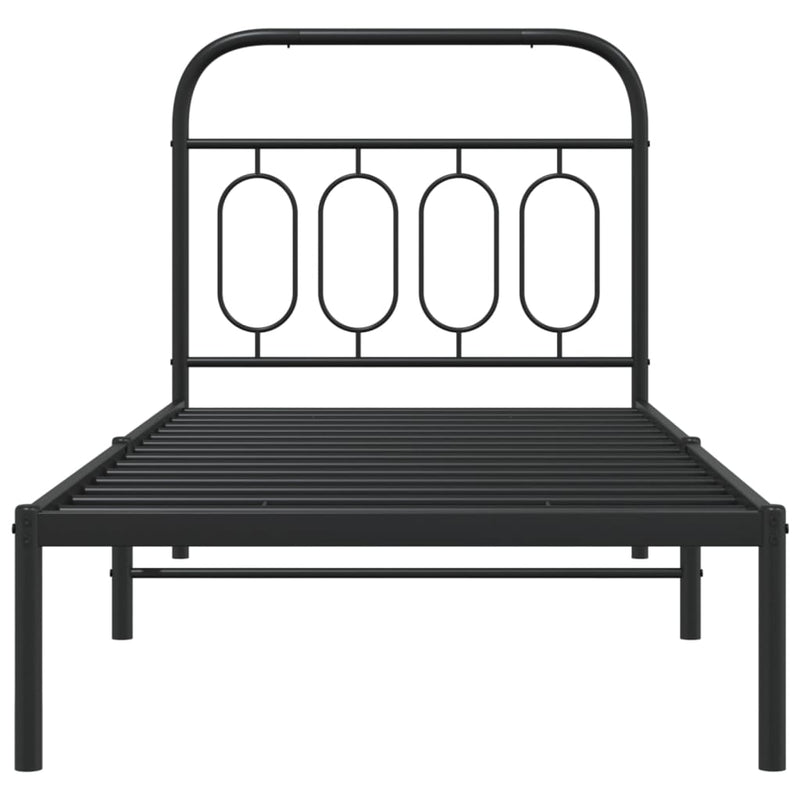 Metal Bed Frame with Headboard Black 90x190 cm