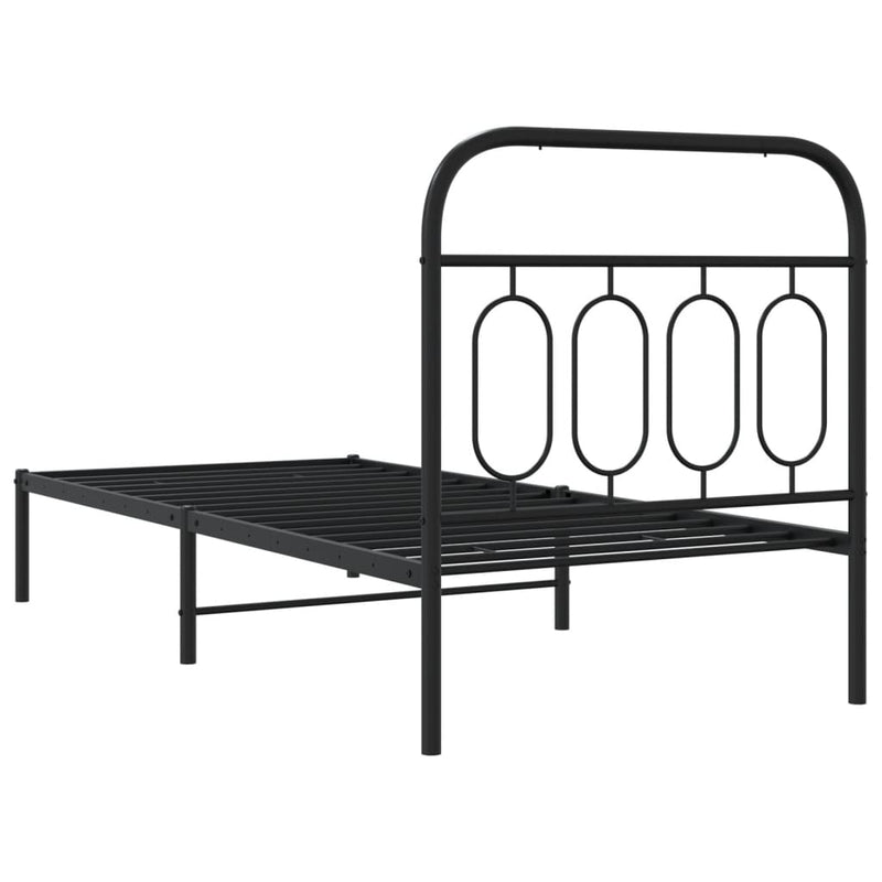 Metal Bed Frame with Headboard Black 90x190 cm