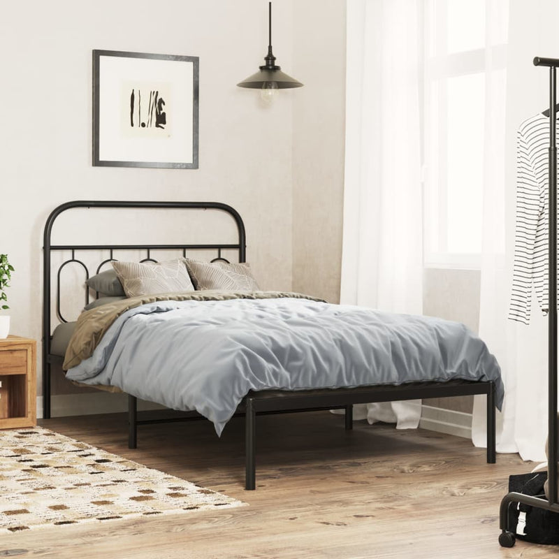 Metal Bed Frame with Headboard Black 106x203 cm King Single Size