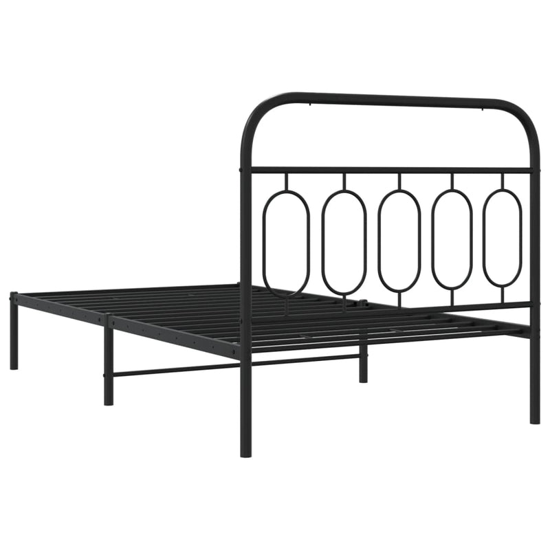 Metal Bed Frame with Headboard Black 106x203 cm King Single Size