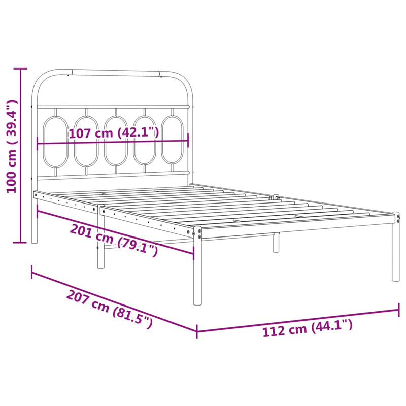 Metal Bed Frame with Headboard Black 106x203 cm King Single Size