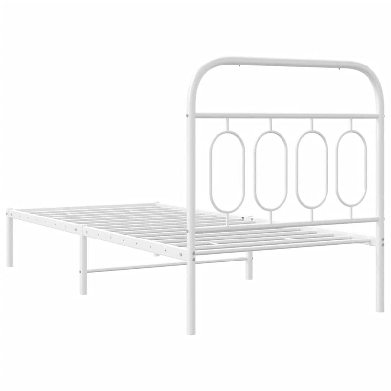 Metal Bed Frame with Headboard White 90x190 cm