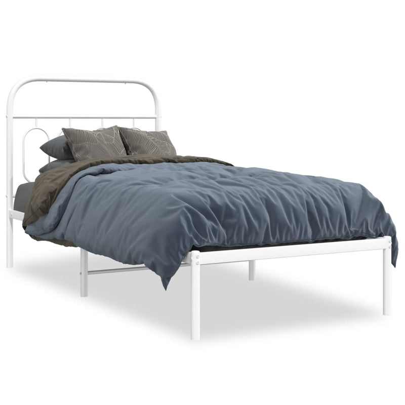 Metal Bed Frame with Headboard White 90x190 cm