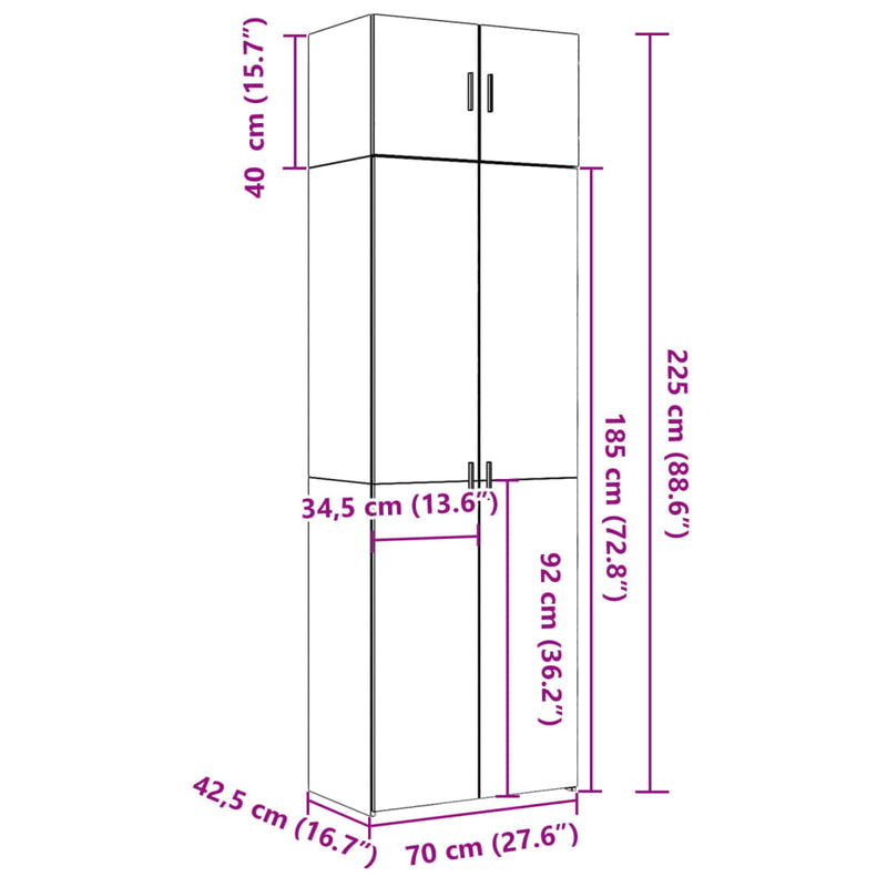 vidaXL Storage Cabinet White 70x42.5x225 cm Engineered Wood
