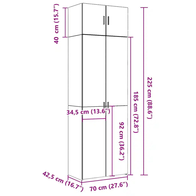 Storage Cabinet White 70x42.5x225 cm Engineered Wood