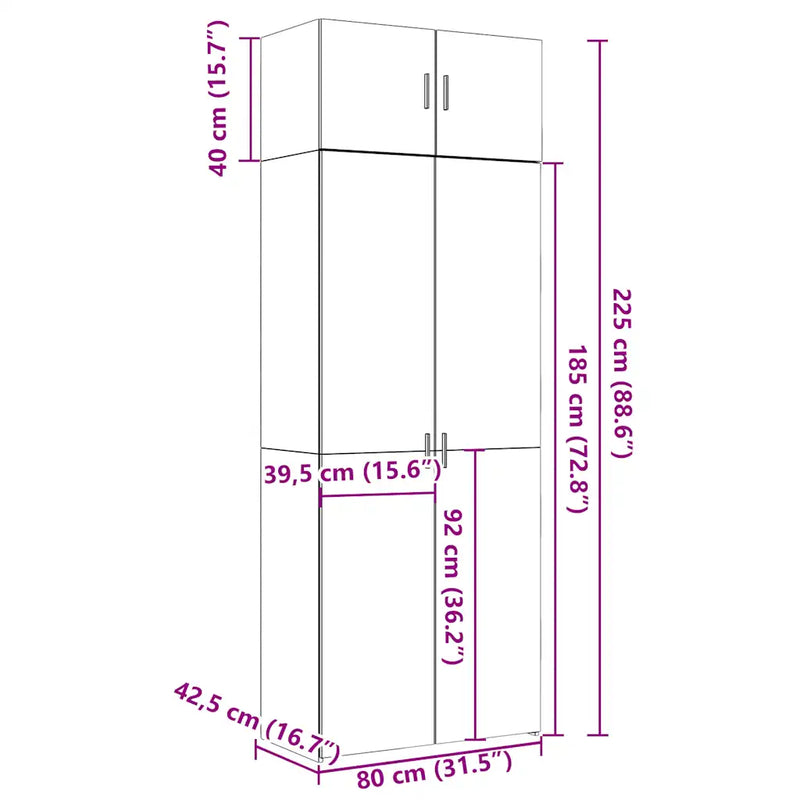 Storage Cabinet White 80x42.5x225 cm Engineered Wood