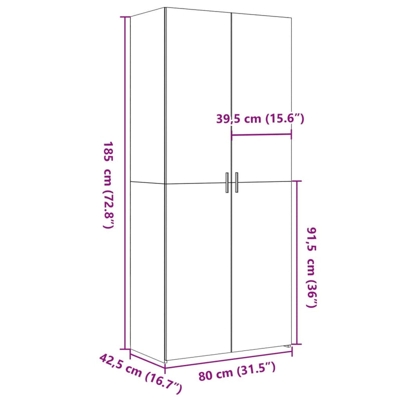 vidaXL Highboard White 80x42.5x185 cm Engineered Wood