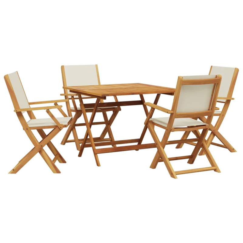 5 Piece Garden Dining Set Cream White Fabric and Solid Wood