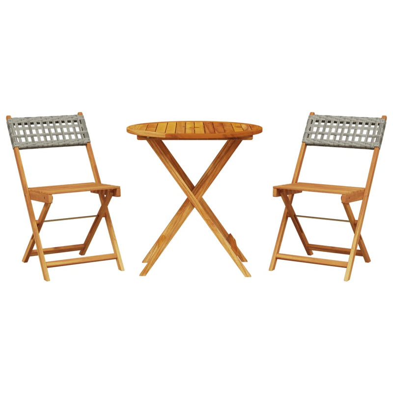 vidaXL 3 Piece Bistro Set Grey Poly Rattan and Solid Wood